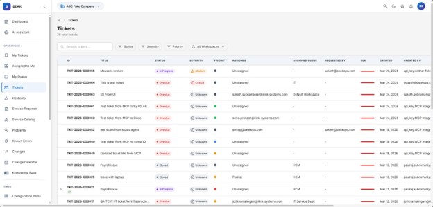 Every ITIL module, one left nav โ ticket workspace screenshot